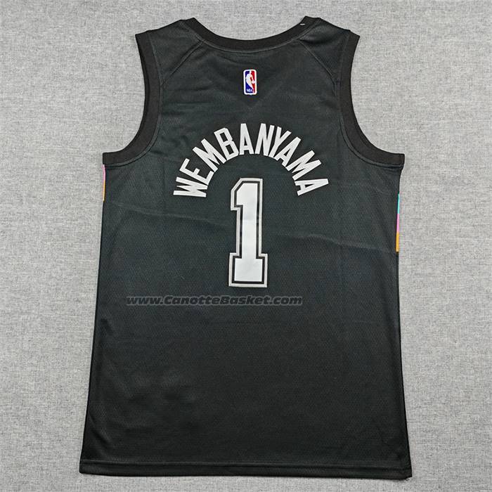 Maglia San Antonio Spurs Victor Wembanyama No 1 Citta 2025-26 Nero